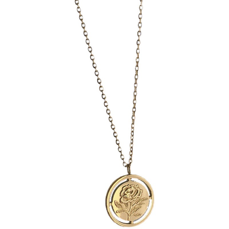 stainless steel 18k gold plating circle rose hollow necklace