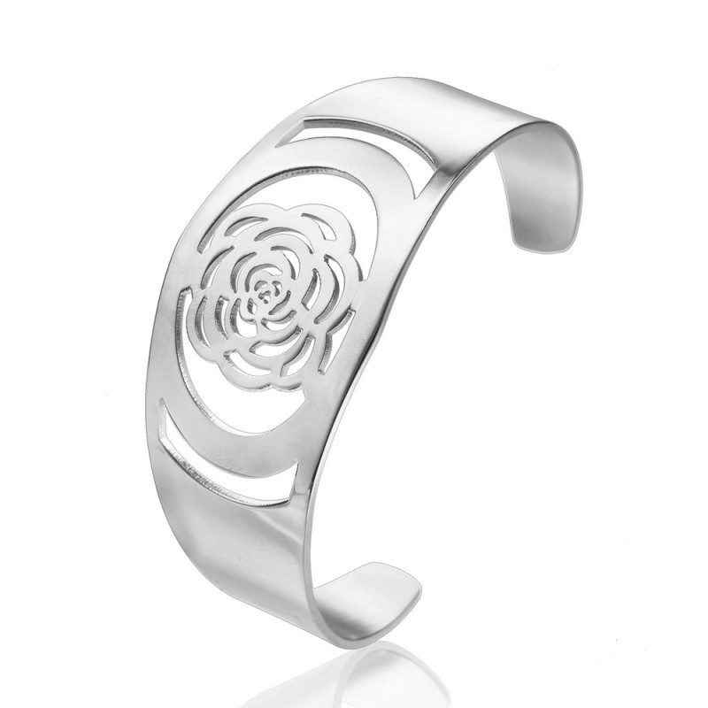 C CUFF BANGLE stainless steel flower bracelet