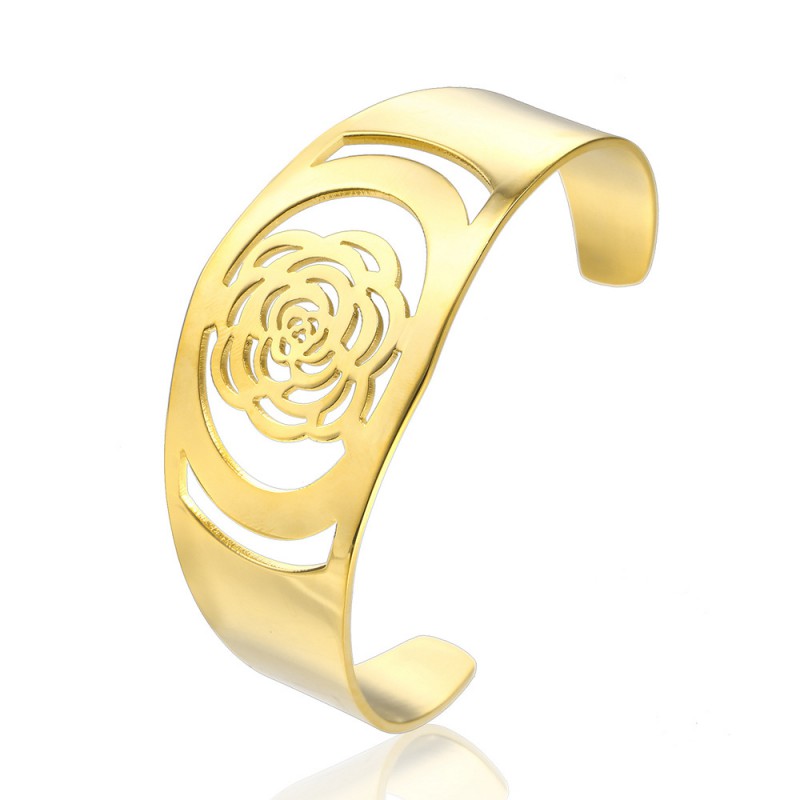 C CUFF BANGLE stainless steel flower bracelet