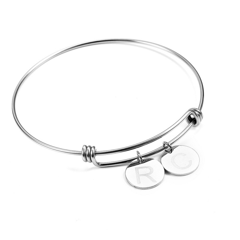 Personalized bracelet stainless steel round charms bangles