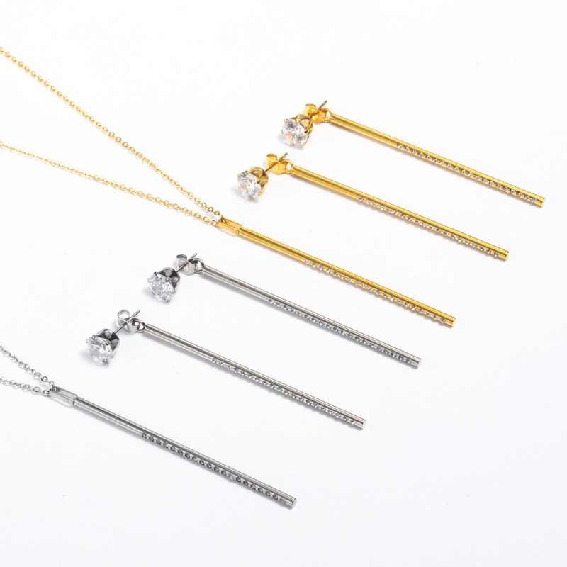 long pendant stainless steel jewelry sets earrings necklace