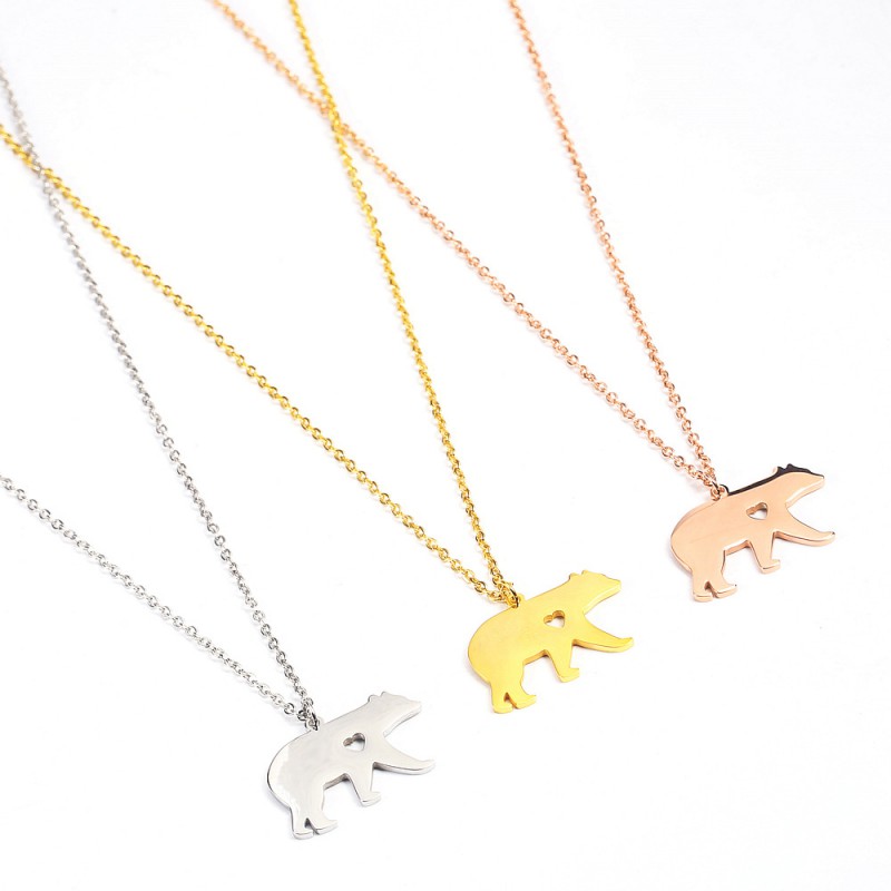 Bear pendant stainless steel necklace