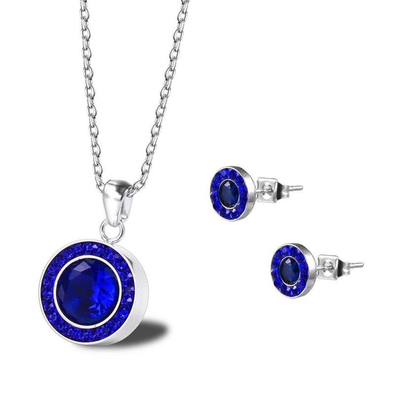 round earrings stud pendant stainless steel jewelry set