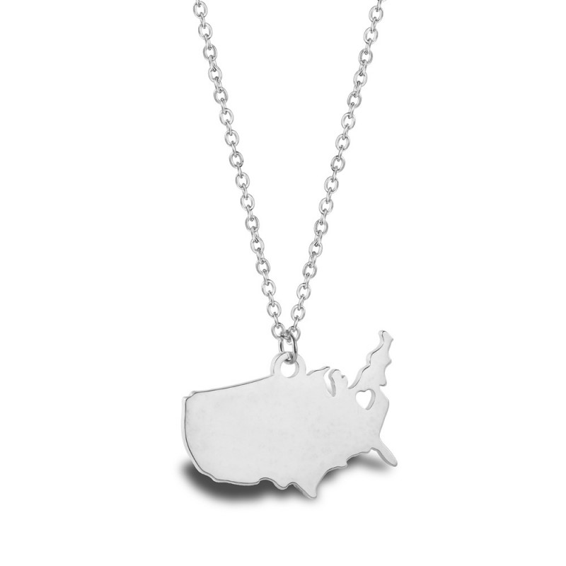 MAP PENDANT USA STAINLESS STEEL NECKLACE