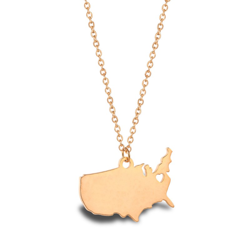 MAP PENDANT USA STAINLESS STEEL NECKLACE