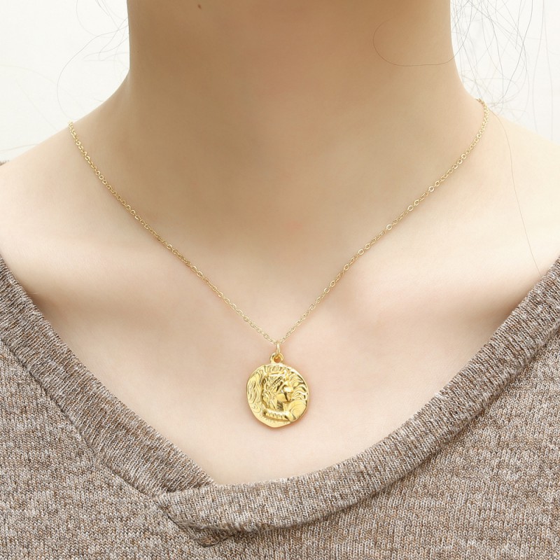 GOLD COIN PENDANT NECKLACE STAINLESS STEEL NECKLACE