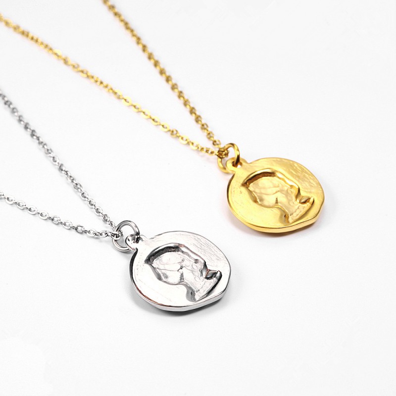 GOLD COIN PENDANT NECKLACE STAINLESS STEEL NECKLACE