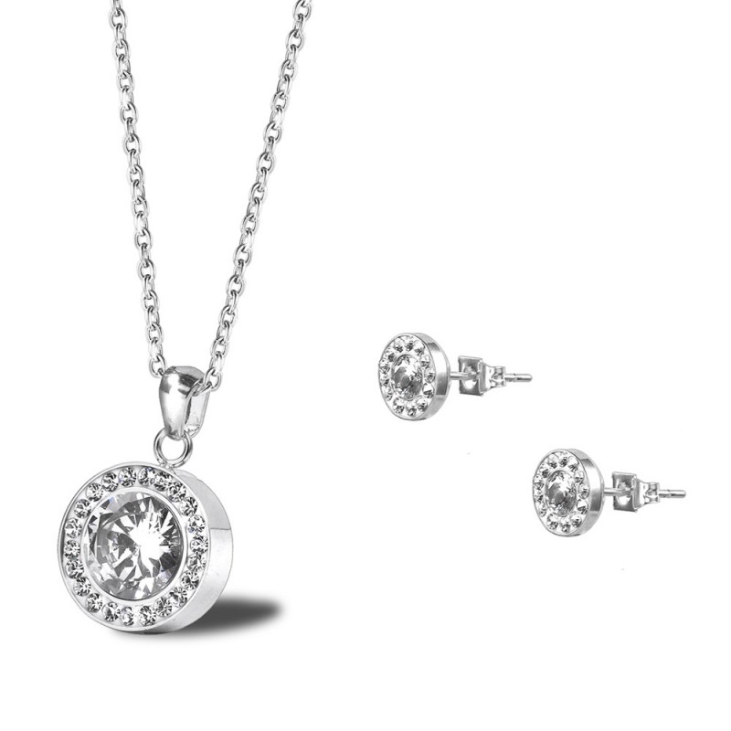 earrings stud round pendant necklace stainless steel jewelry sets