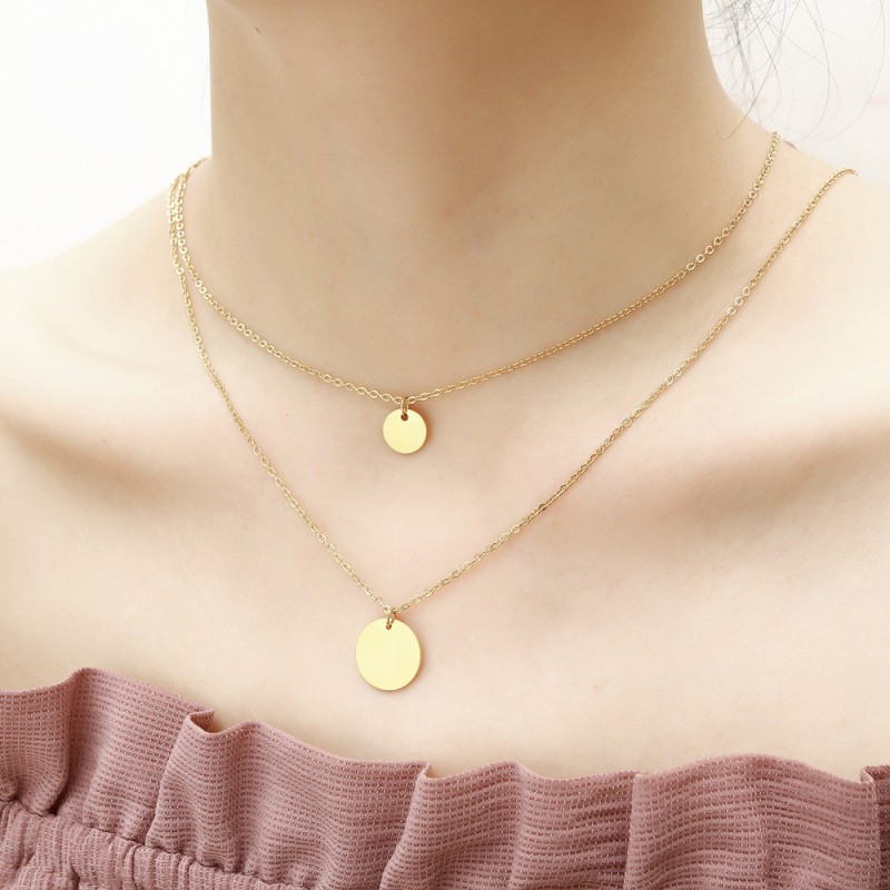 round plat double layers stainless steel necklace