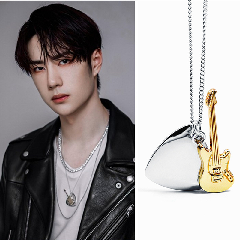 guitar pendant stainless steel men necklace