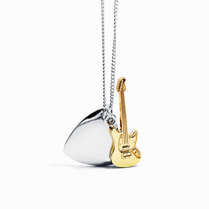 guitar pendant stainless steel men necklace