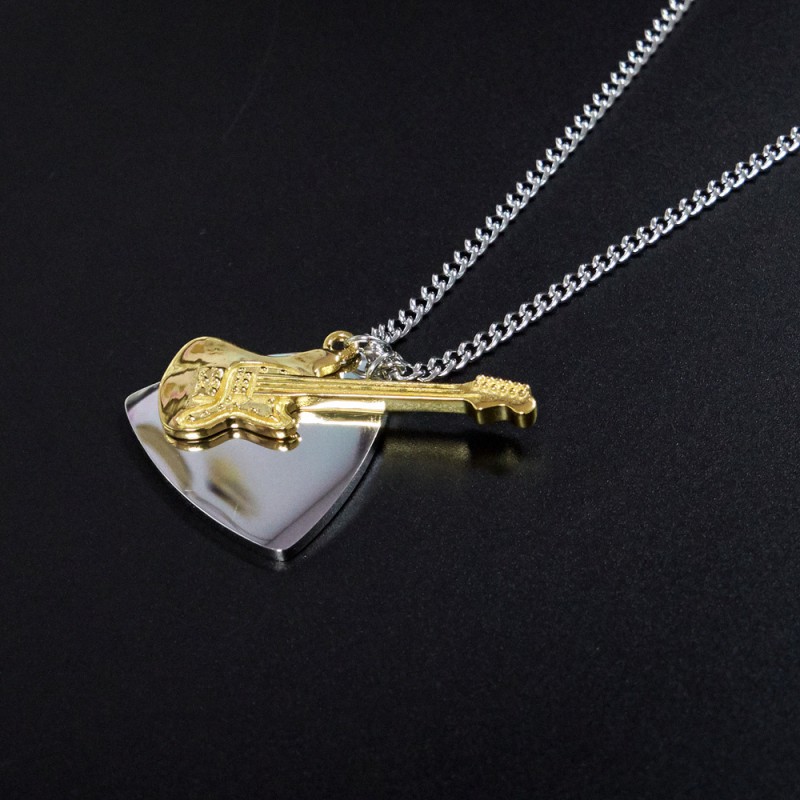 guitar pendant stainless steel men necklace