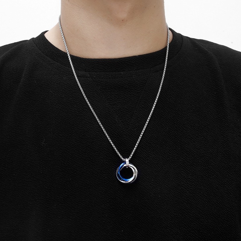 three circles pendant stainless steel men necklace