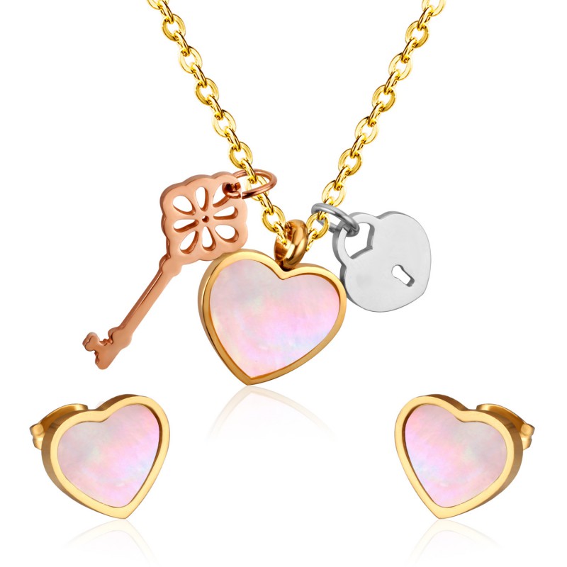 stainless steel heart earrings pendant necklace jewelry set