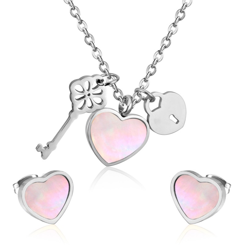 stainless steel heart earrings pendant necklace jewelry set