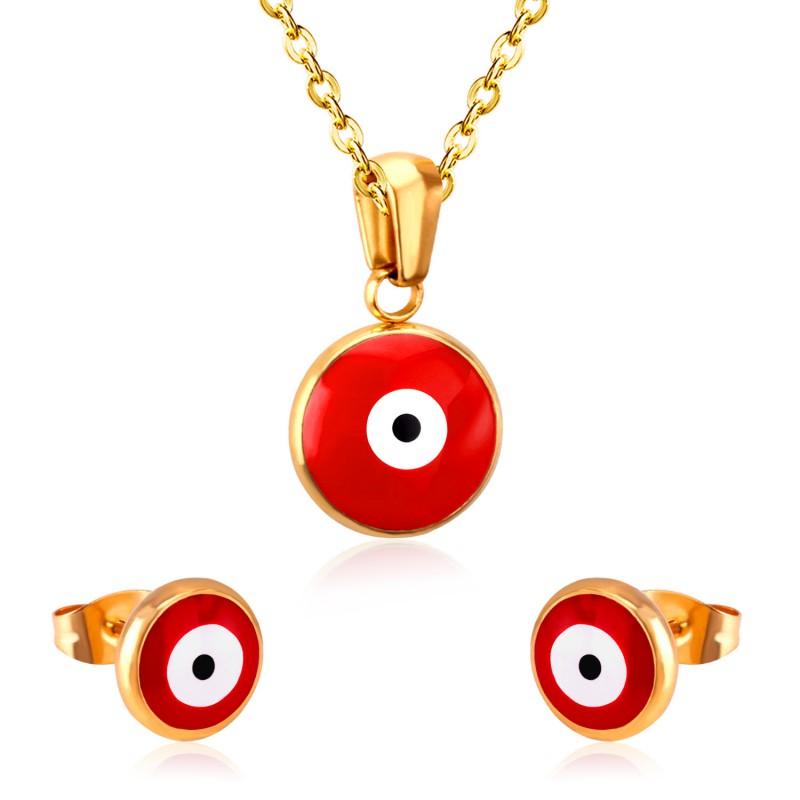 red eyes earrings necklace stainless steel jewelry sets