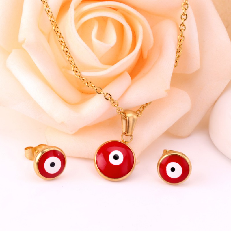 red eyes earrings necklace stainless steel jewelry sets