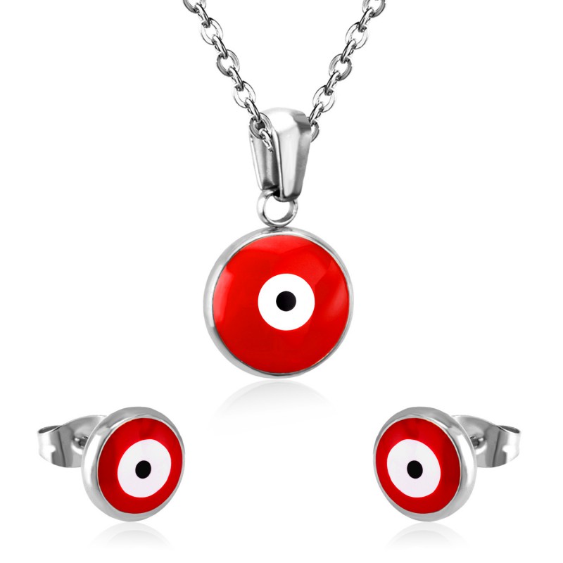 red eyes earrings necklace stainless steel jewelry sets