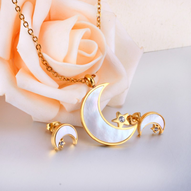 moon earrings necklace stainless steel jewelry set