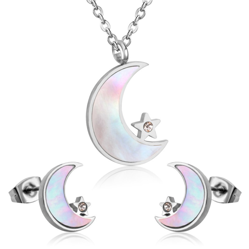 moon earrings necklace stainless steel jewelry set