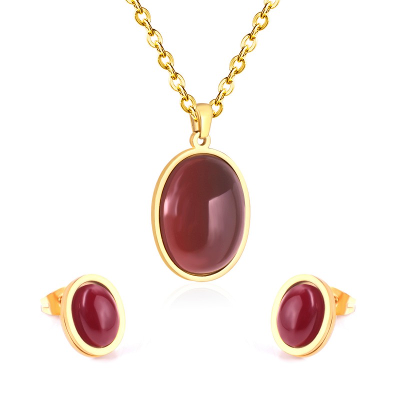 ruby jewelry sets red stone earrings stud pendant stainless steel necklace