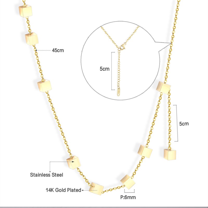 cubic pendant necklace stainless steel gold plated necklace