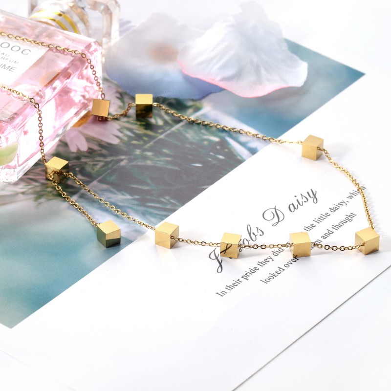 cubic pendant necklace stainless steel gold plated necklace