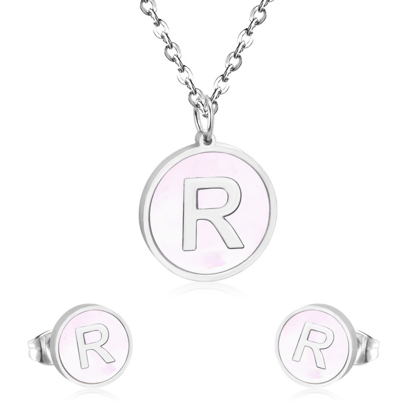 26 alphabets pendant necklace earrings jewelry sets stainless steel necklace