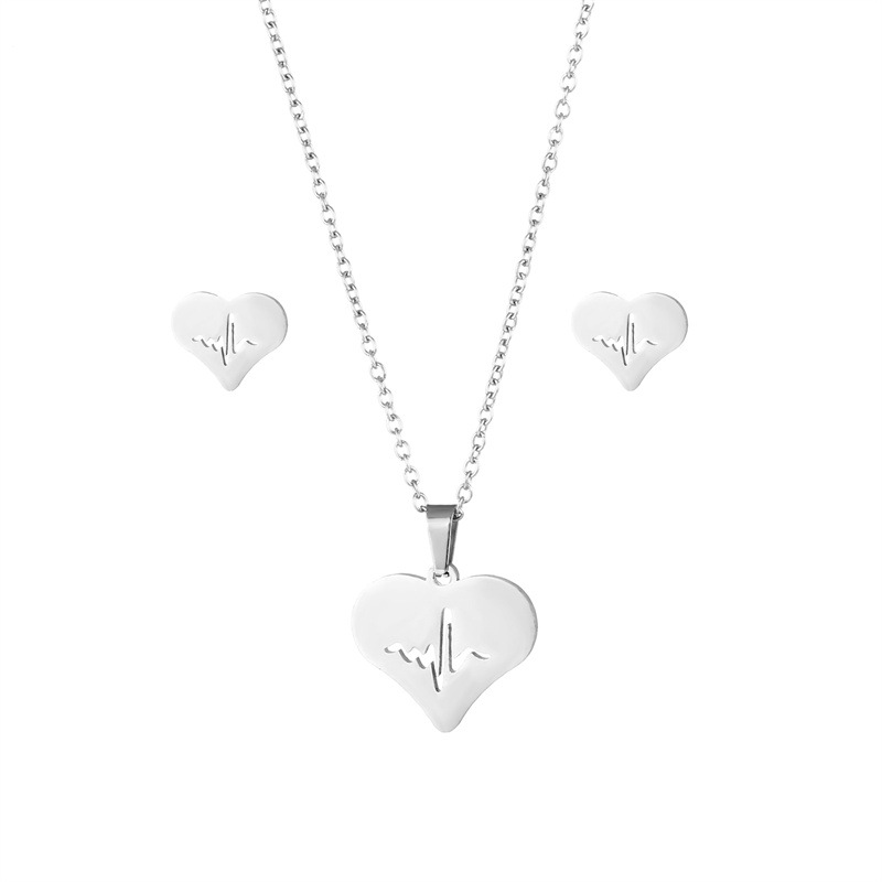 stainless steel  heart earrings necklace jewelry sets