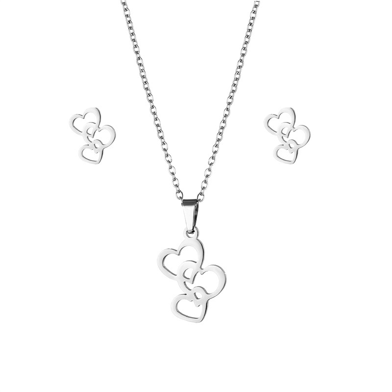 stainless steel  heart earrings necklace jewelry sets