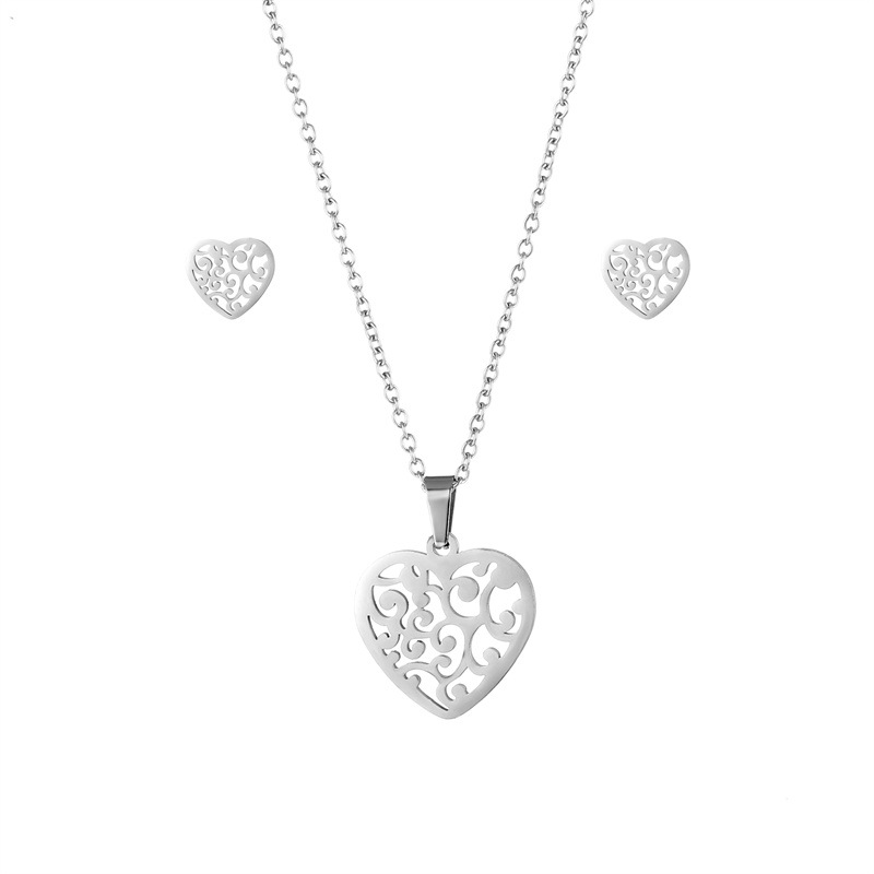 stainless steel  heart earrings necklace jewelry sets