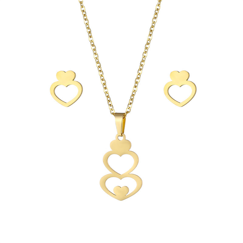 stainless steel  heart earrings necklace jewelry sets