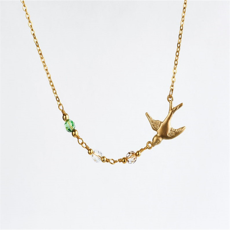 stainless steel bird zircon necklace