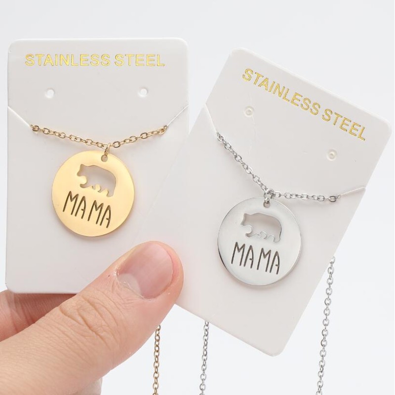 stainless steel Polar Bear and letters MAMA necklace