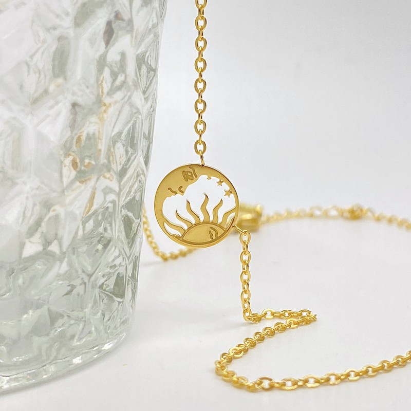 stainless steel 18k gold plating sun and moon necklace