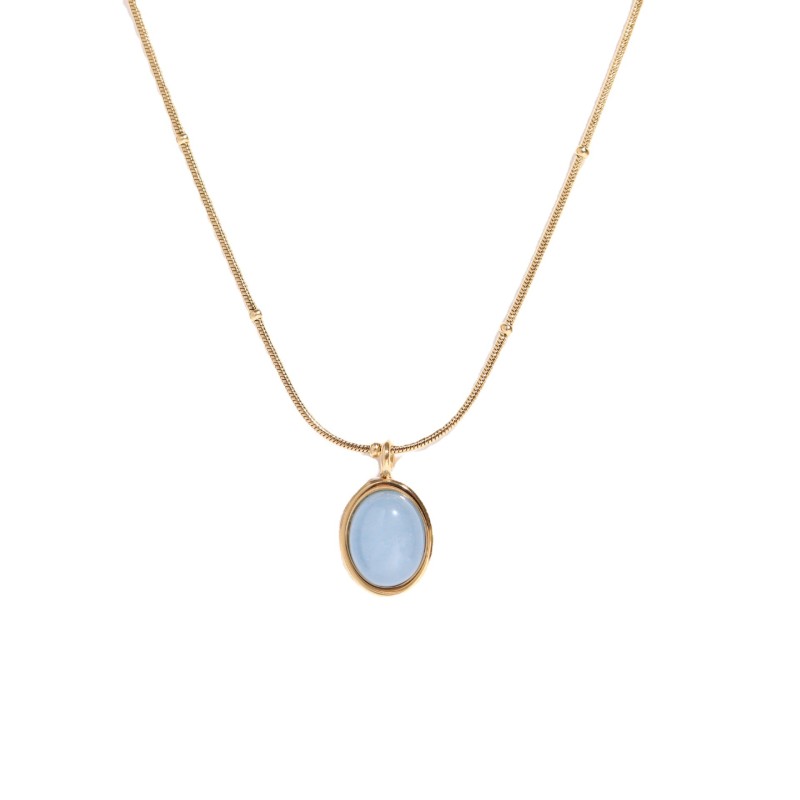 stainless steel 18k gold plating elliptic blue stone necklace