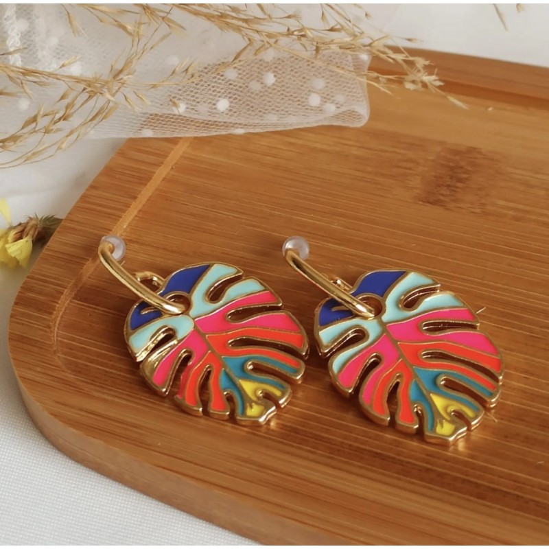 stainless steel colorful Plantain leaf shaped earrings