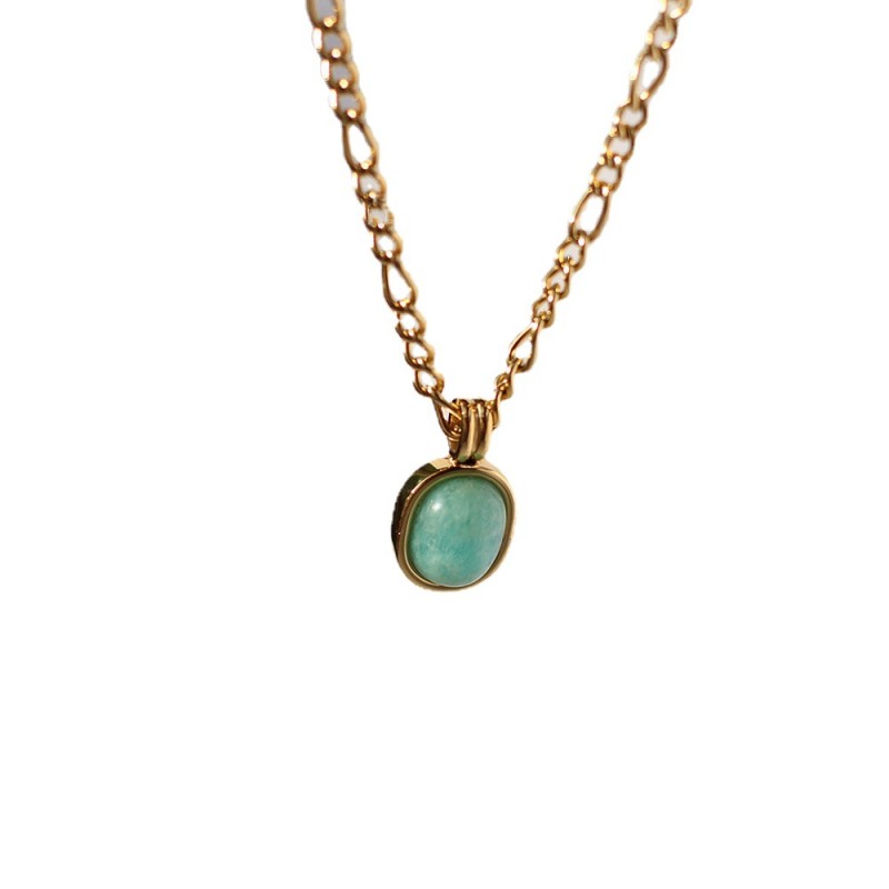 stainless steel gold plating elliptic mint green stone necklace