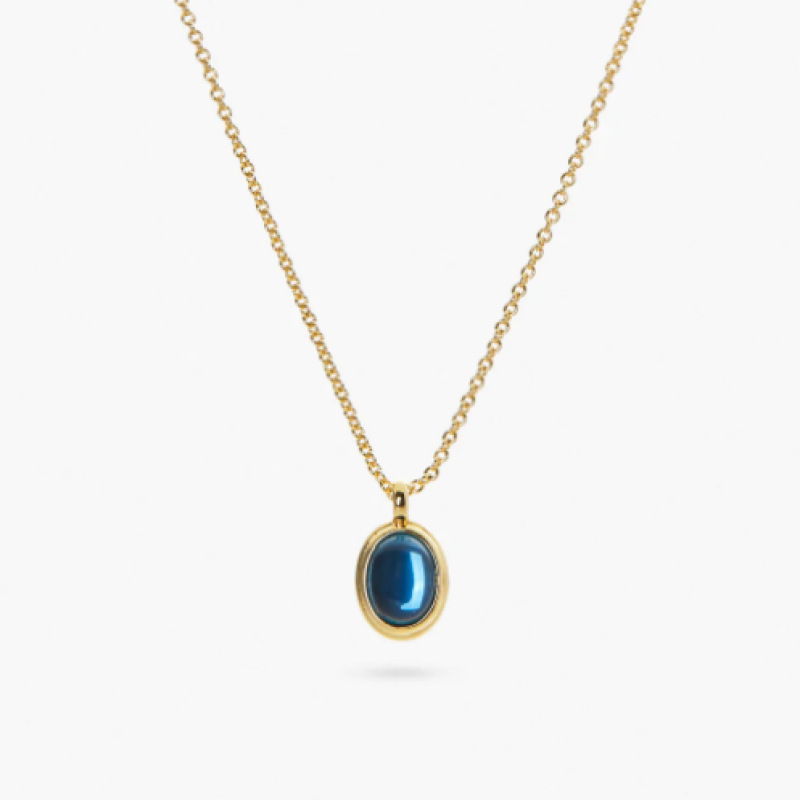 stainless steel 14k gold plating elliptic natural blue stone necklace