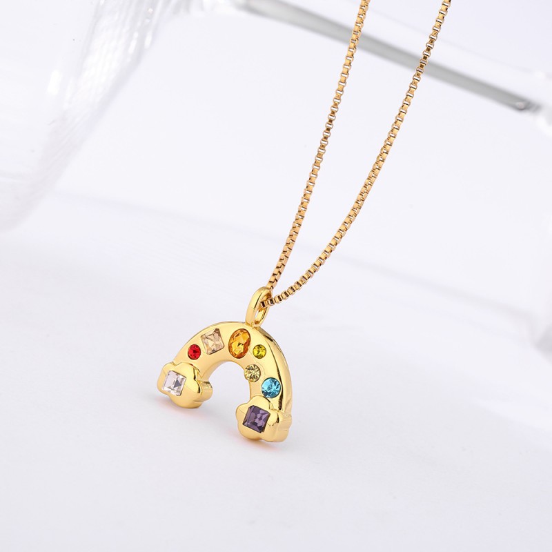 stainless steel inlaid zircon u-shaped lucky necklace