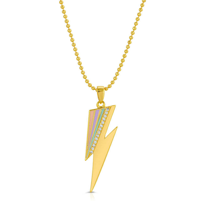 stainless steel 18k gold plating rainbow lightning shaped necklace