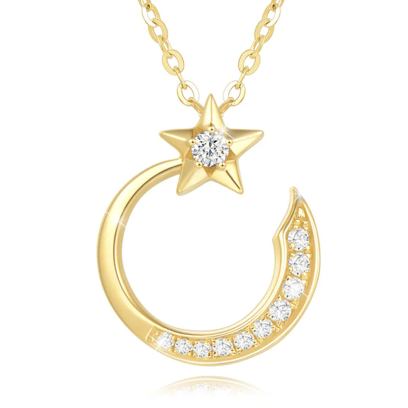 stainless steel circle inlaid zircon star necklace