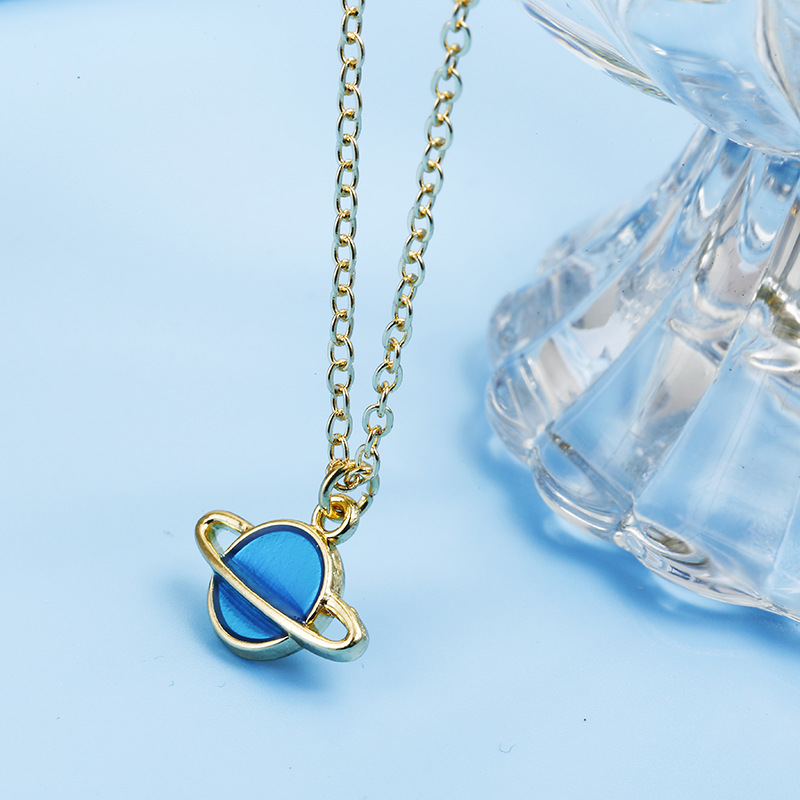 stainless steel 18k gold plating blue moon star Saturn necklace