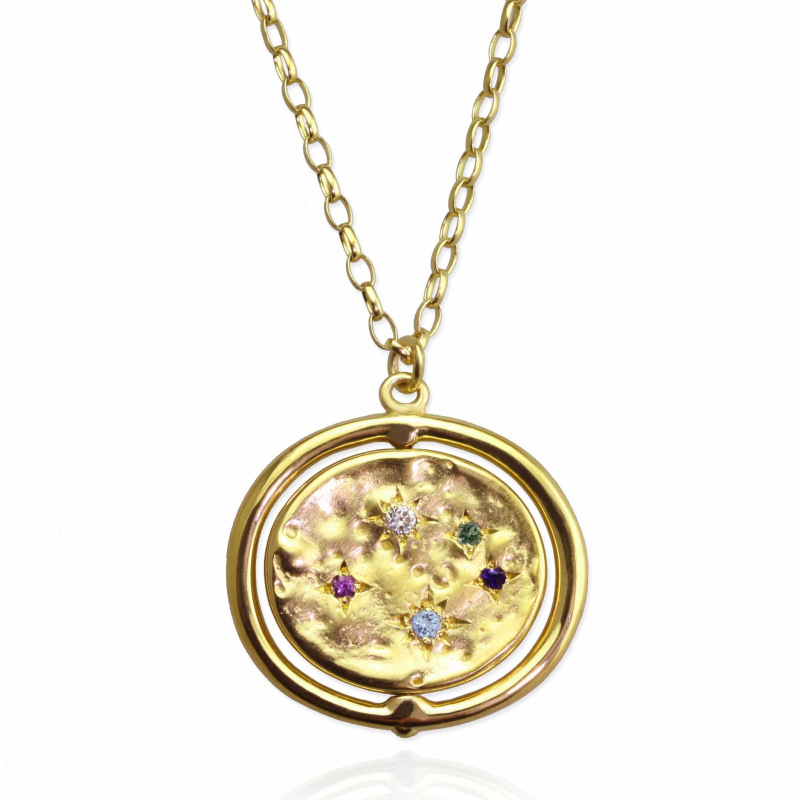 stainless steel 18k gold plating circle inlaid zircon revolving hollow necklace