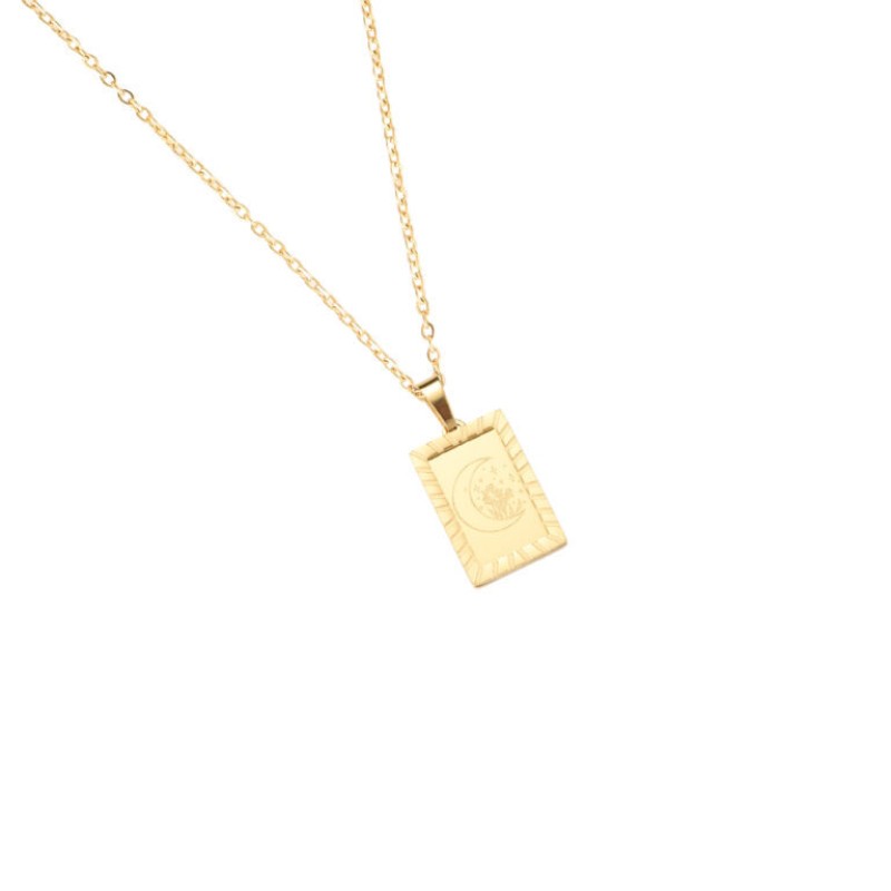 stainless steel 18k gold plating square wind sun moon necklace