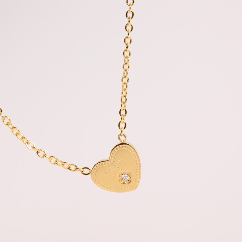 stainless steel 18k gold plating love heart zircon necklace