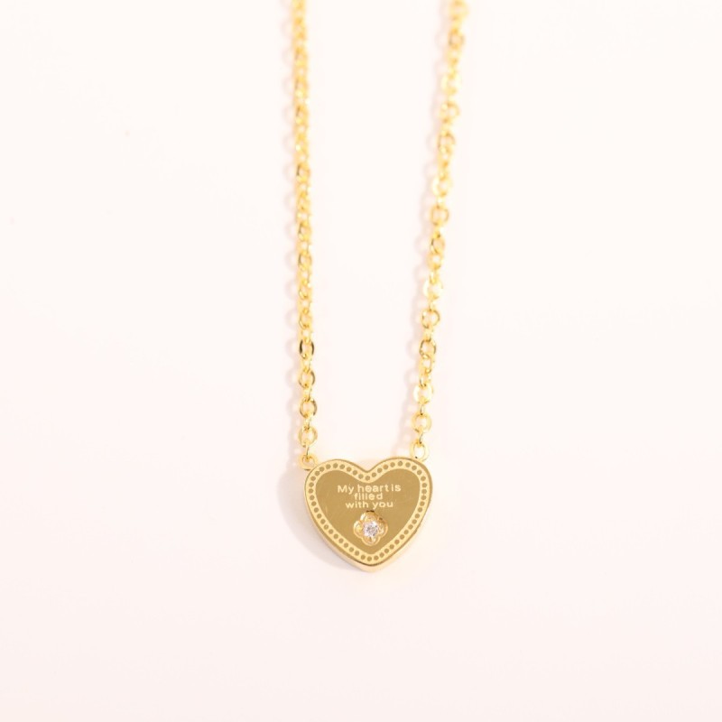 stainless steel 18k gold plating love heart zircon necklace