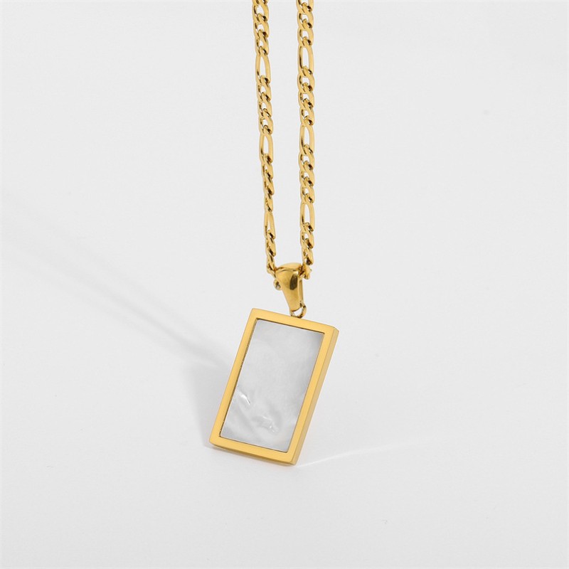 stainless steel 18k gold plating square seashell and turquoise necklace