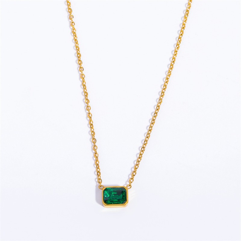 stainless steel 18k gold plating square zircon necklace