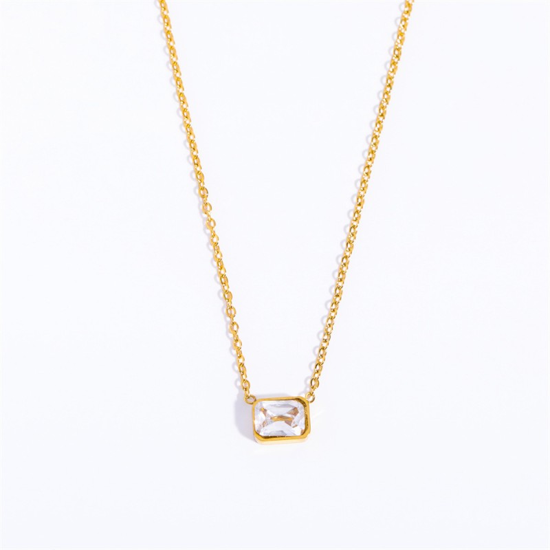 stainless steel 18k gold plating square zircon necklace